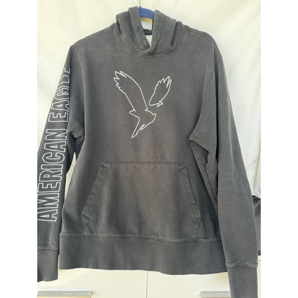 American Eagle Super Soft Black Hoodie M Cozy Fleece Pullover Loungewear